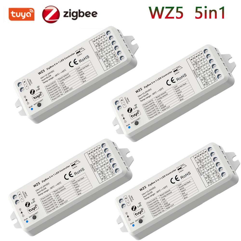 Tuya zigbee led-controller  dc 12v 24v 15a 5 in 1 rgb cct rgbw rgbcct led-streifen-controller  rf 2.4g fernbedienung smart home  wz5