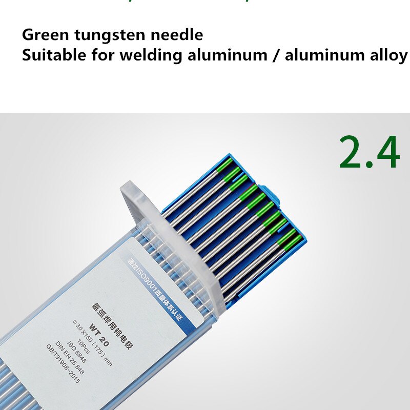 10 Uds. De electrodos de tungsteno puro para soldadura AC Tig, Punta verde WP 1,0/1,6/2,0/2,4mm: 2.4x150mm