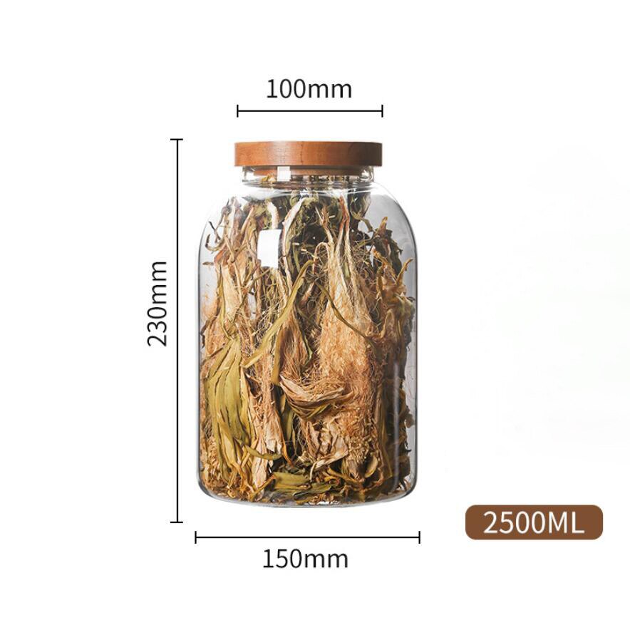 Matglass med trelokk oppbevaring kjøkken matte krydder krydder blomst te frokostblanding lufttette glasskrukker forseglet beholder: 2500ml