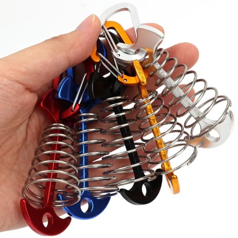 10/5PCS Lente Visgraat Dek Haringen Tent Stakes Luifel Anker Wind Touw Gesp met Karabijnhaak Dek Vaste nagels Camping Tent Haken