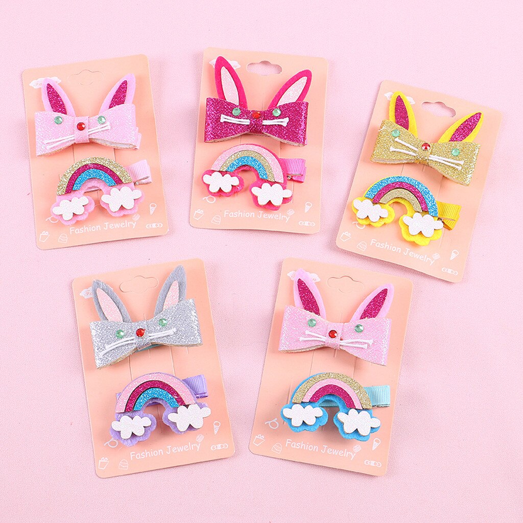 Kids Infant Baby Girls Cartoon Rainbow Hairclip Hairpin Barrettes Headwear Set