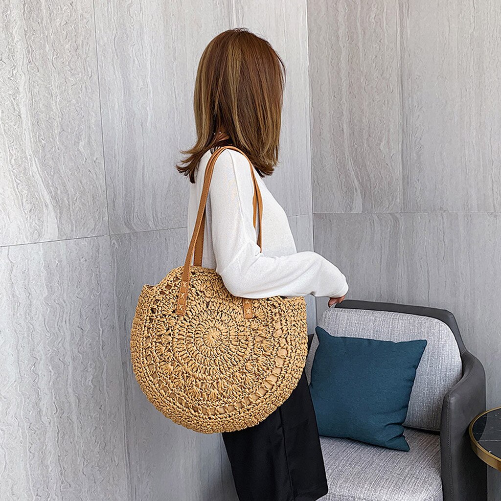 20# Summer Beach Large Capacity Bags Women's Retro Woven Shoulder Bag Floral Handbag Woven Bag Ladies Beach Straw Bags: A