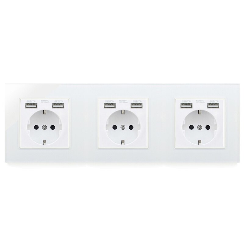Avoir EU Standard Plug Socket Dual USB Port Wall Power Socket Glass Panel Double Triple Quadruple Socket Electrical Outlet