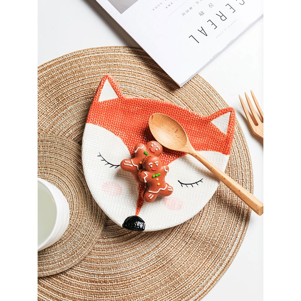 children dinner plates cute zoo cartoon eco-friendly handpainted 6 inch ceramic porcelain plate and dish owl fox cat child