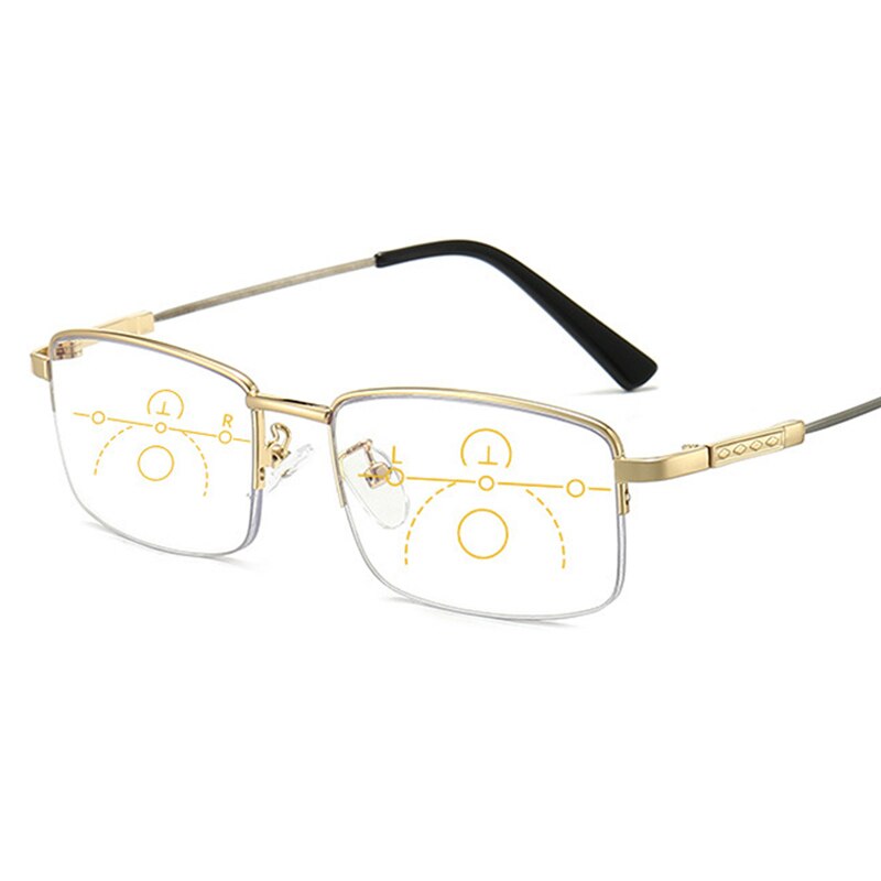 Multifocale Progressieve Leesbril Voor Mannen Vrouwen Anti Blauw Licht Anti-Vermoeidheid Presbyopie Vergrootglas Half Frame 1.5 2.0 2.5: +400 / Gold