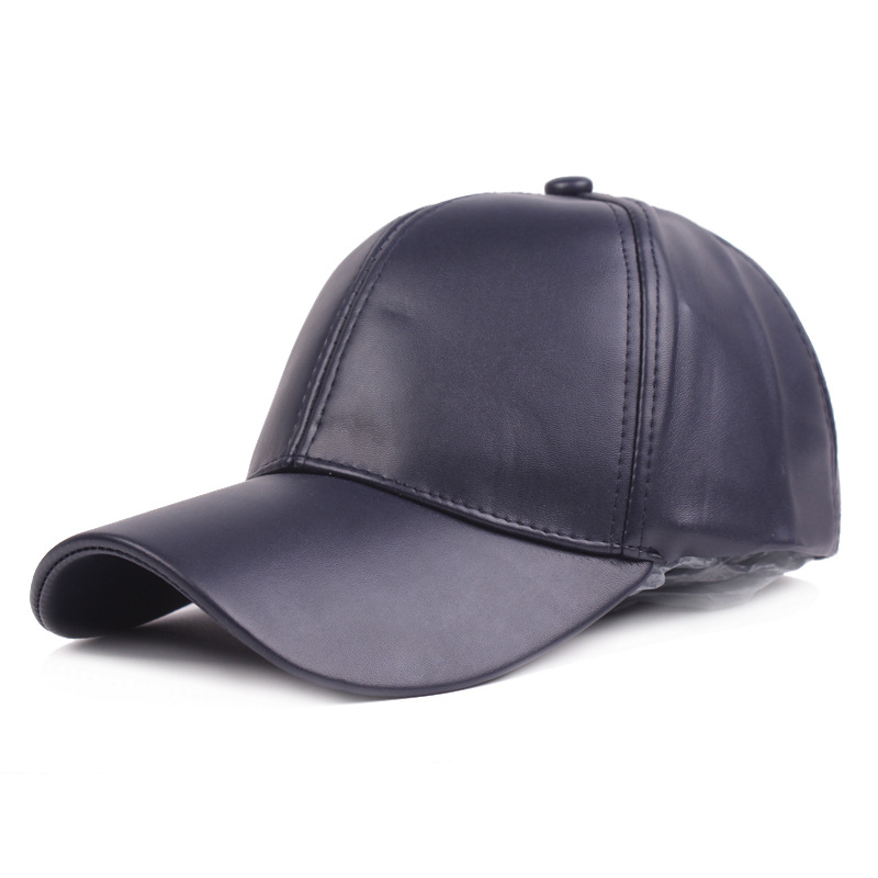 Damer og menn hatt pu skinn baseballcaps visir lys brett solid herre hiphop-caps utendørs solhatt justerbare sportscapser: Mørkeblå