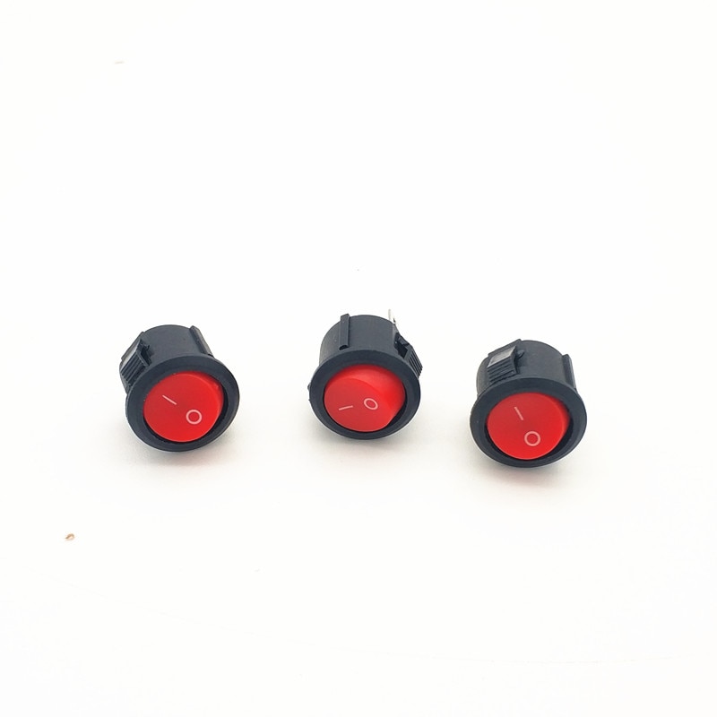 Interrupteur à bascule interrupteur circulaire bouton rouge 6A 250 V panneau ouvertures 20mm bouton poussoir en plastique 2Pin pour batterie on off