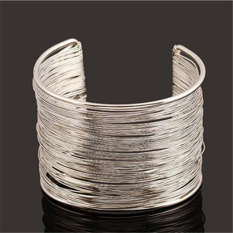 Neue Frauen Multilayer Metall Drähte Strings Open Breite Stil Manschette Armband Armreif Schmuck Mädchen Schmuck Zubehör Beste: Silver