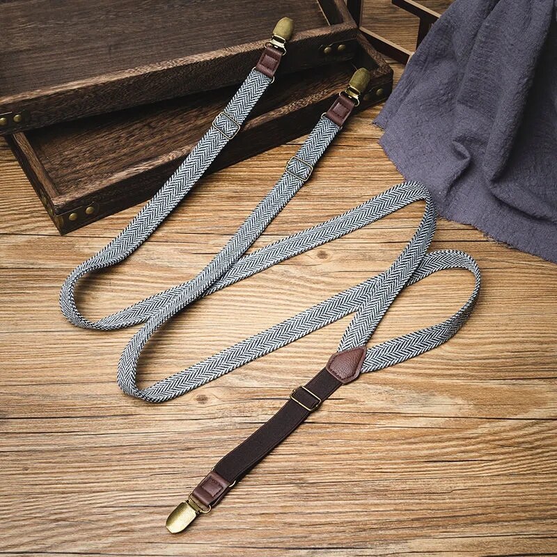 Bretelles de pantalon antidérapantes pour hommes, matériau à chevrons, Clip de sangle rétro, britannique, pour fête de mariage, 2x120cm: style-3