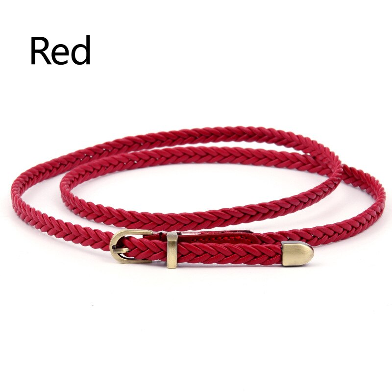 Cinturones de tejido fino para mujer, hebilla de Pin, cinturones de cuerda trenzados ajustados, informales, cadena de cintura delgada: Rojo