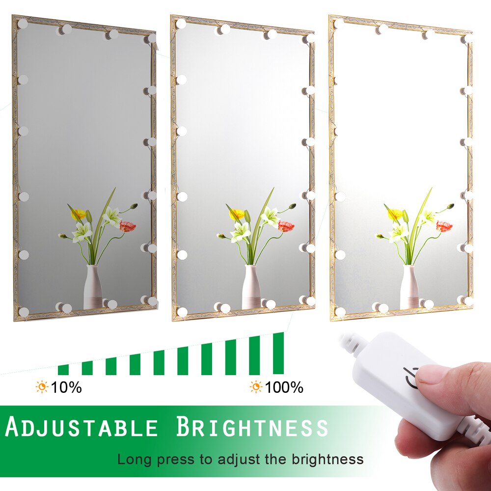 Lumière LED pour miroir de maquillage, ampoule 14/16 pour coiffeuse, lampe de vanité Hollywood, variable en continu avec adaptateur de prise
