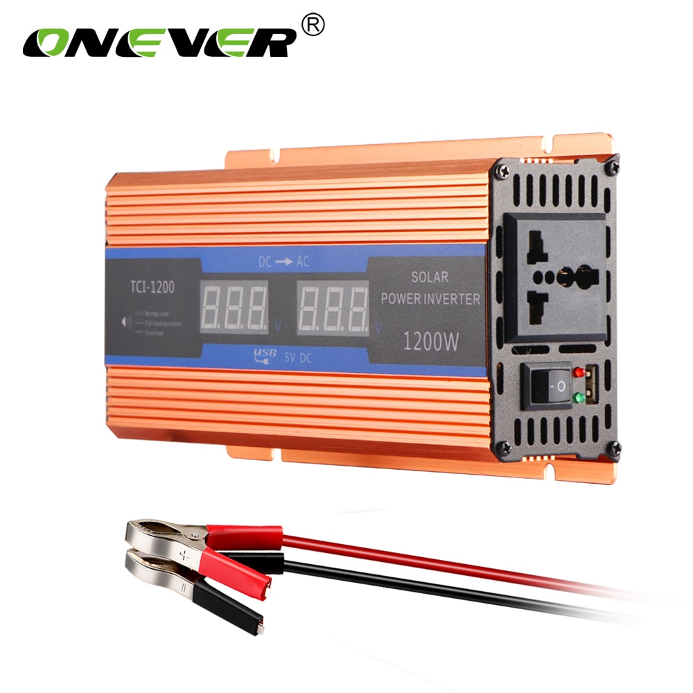 Dc 12v til  ac 220v 1200w bilomformer 12 v 220 v transformatoradapter spenningsomformer 12v to 220v billader volt display