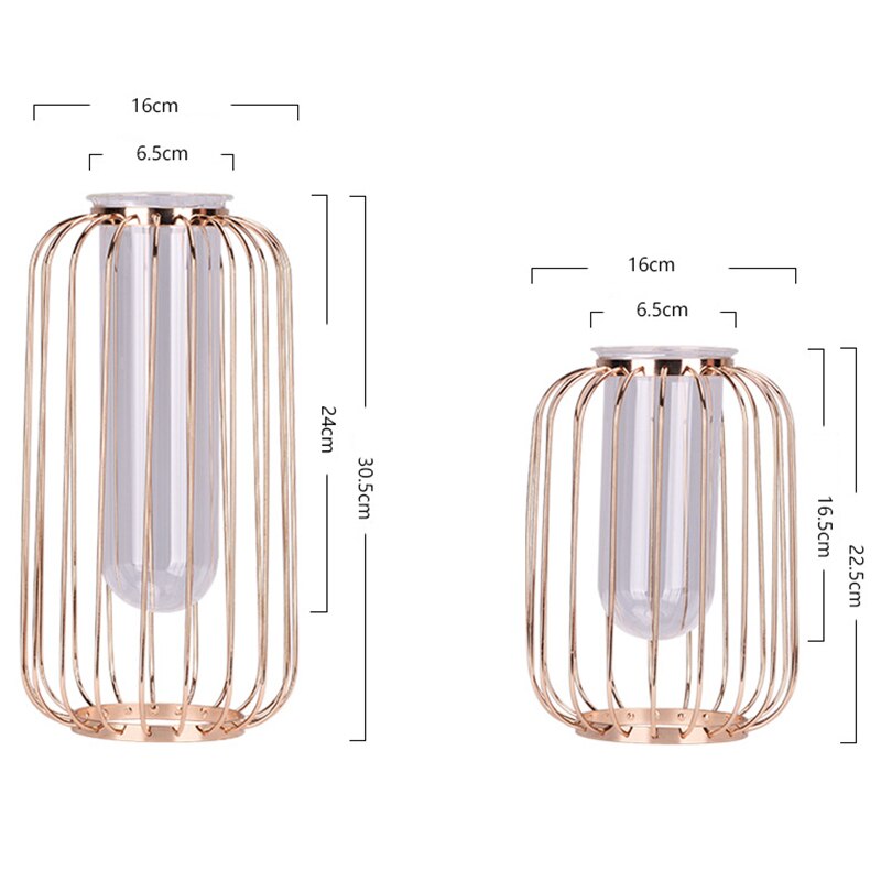 nordisch Stil Glas Vasen Rose Gold Metall Gestell Blume Pflanzer Errarium Glas Dekoration Vase Herzstück für Heimat Sekretariat