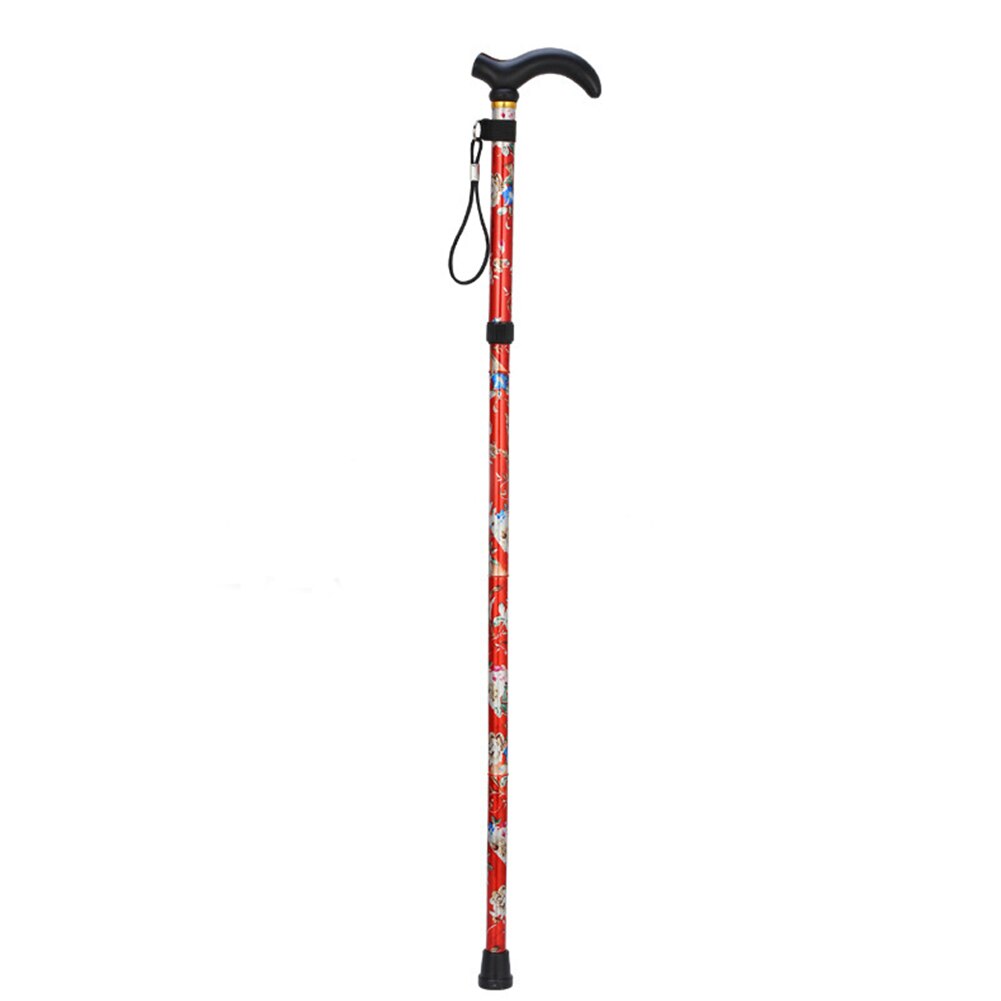 Aluminum alloy mountaineering stick folding telescopic five legged walking stick portable walking stick light walking stick: red