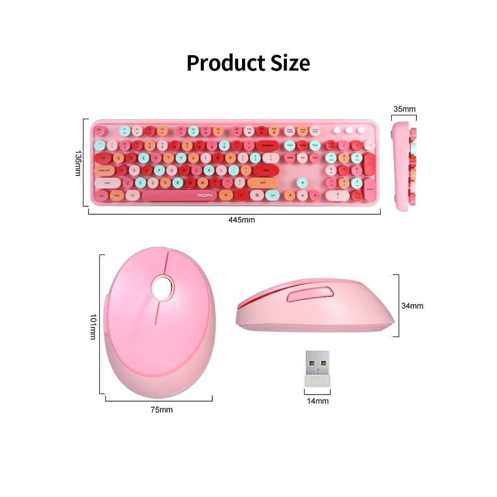 Mofii Sweet Keyboard Mouse Combo Mixed Color 2.4G Wireless Keyboard Mouse Set Circular Suspension Key Cap for PC Laptop