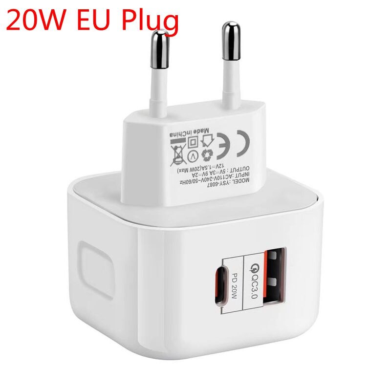 Für iPhone 12 Mini 11 Profi XR XS Max Samsung Xiaomi 18W PD Typ C USB Schnelle Ladegerät Energie Zauberstab Telefon Adapter uns EU UK 20W Schnell: 20W EU