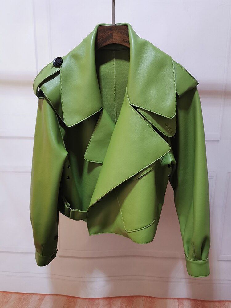 Pu skinnjacka kappa dam basic mjuk kort ytterkläder punkkläder konstläder vår höst kvinnor motorcykel armégrön full