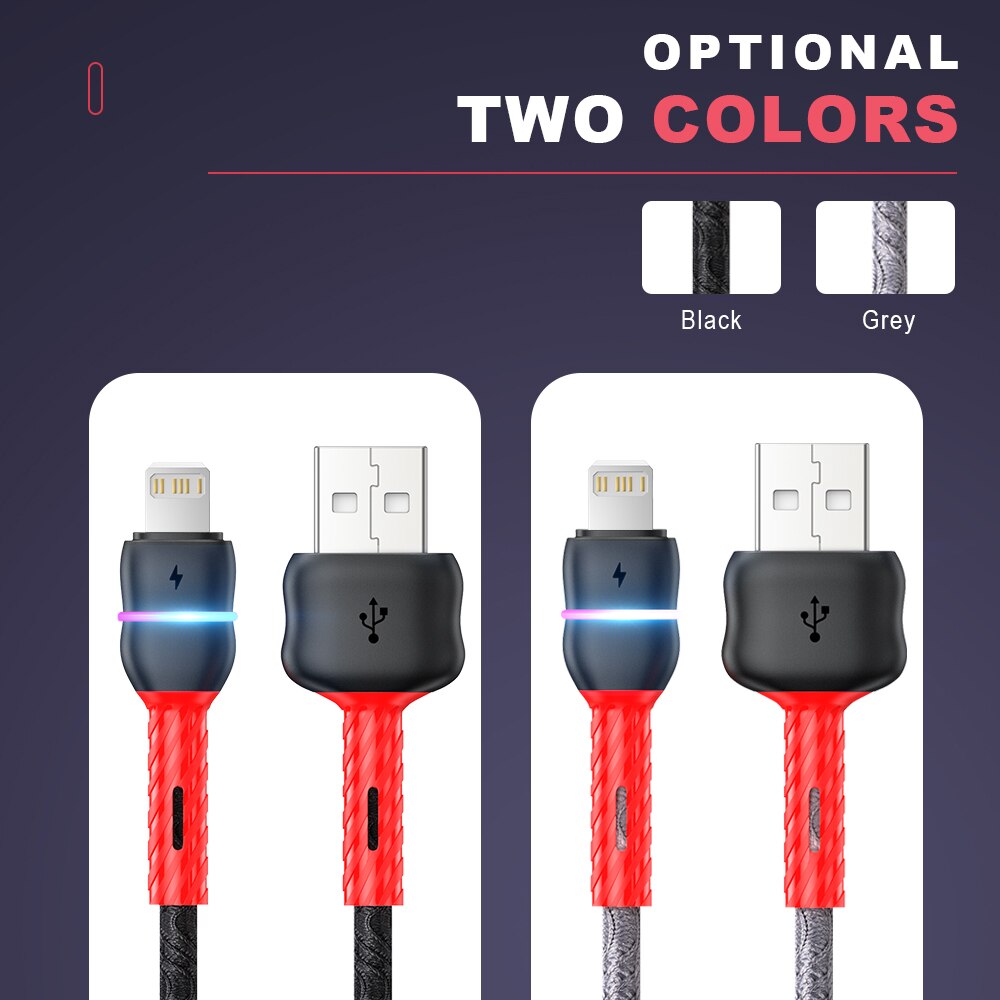 Lâmpada led 3a carga rápida cabo usb para iphone 11 12 13 pro max xs x xr 5 6 7 8 mais se 2 ipad fio de dados do telefone móvel carregador cabo