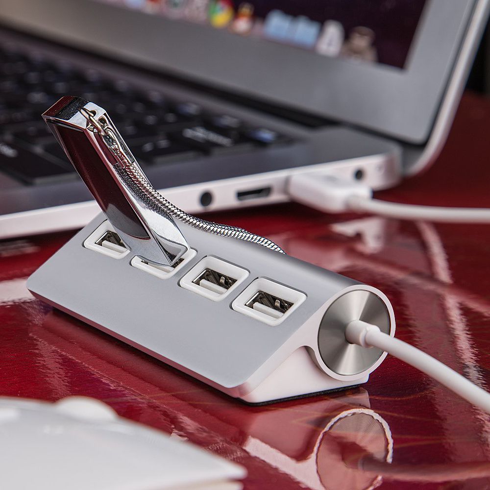 Premium 4 Poort Aluminium Netwerk Hubs met 11 inch Afgeschermde Kabel Voor iMac, MacBooks, PCs en Laptops