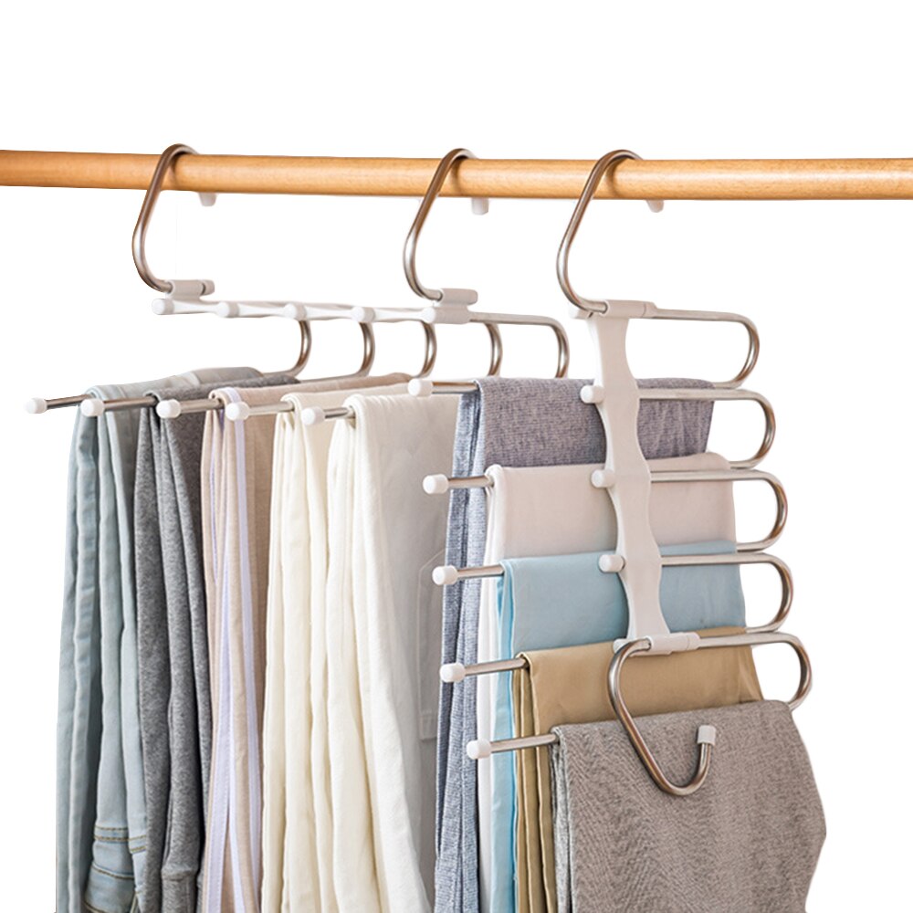 5 In 1 Hangers Voor Kleding Multifunctionele Kleerhanger Opslag Planken Roestvrij Multifunctionele Broek Rack Kast Organisator