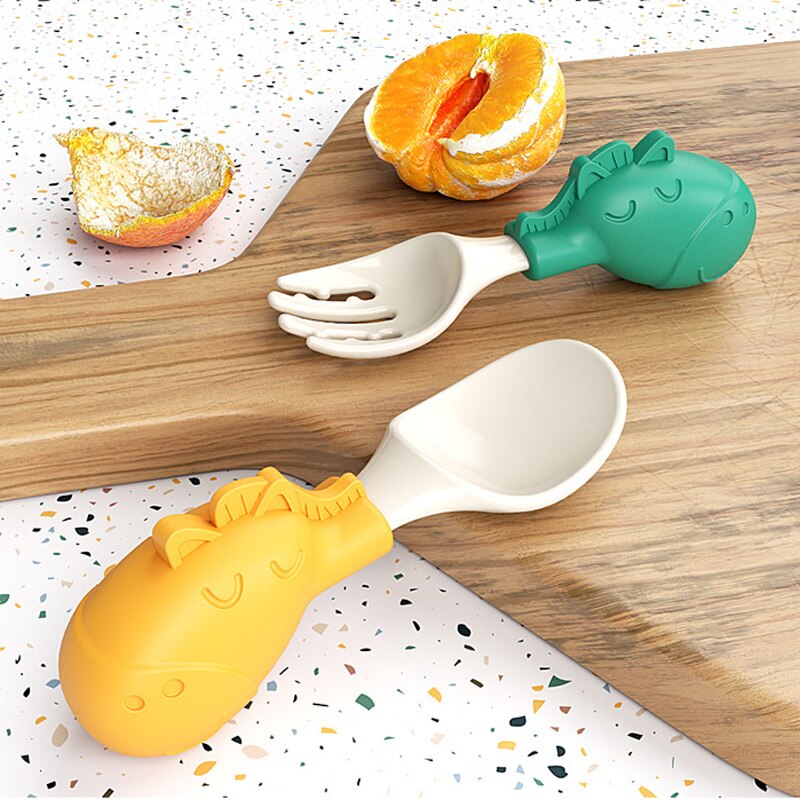 Plastic Soft Baby Spoon Fork Cute Elephant Dolphin Boy Girl Baby Learning Training Feeding Utensils Infant Children Tableware