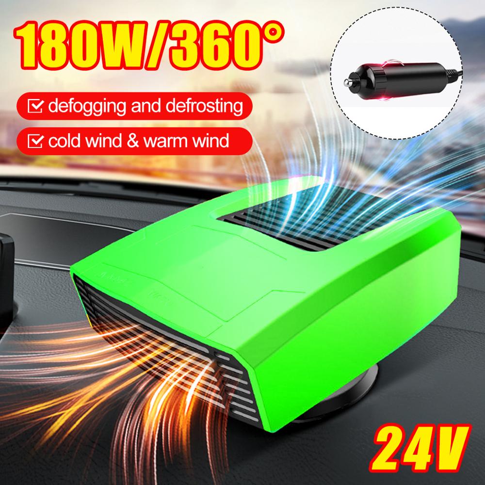 12V 24V 500W Car Heater Portable 360° Adjustmen 4 IN 1 Electric Heater Cooling Fan Air Purifier Windscreen Defogging Defrost: Green-24V