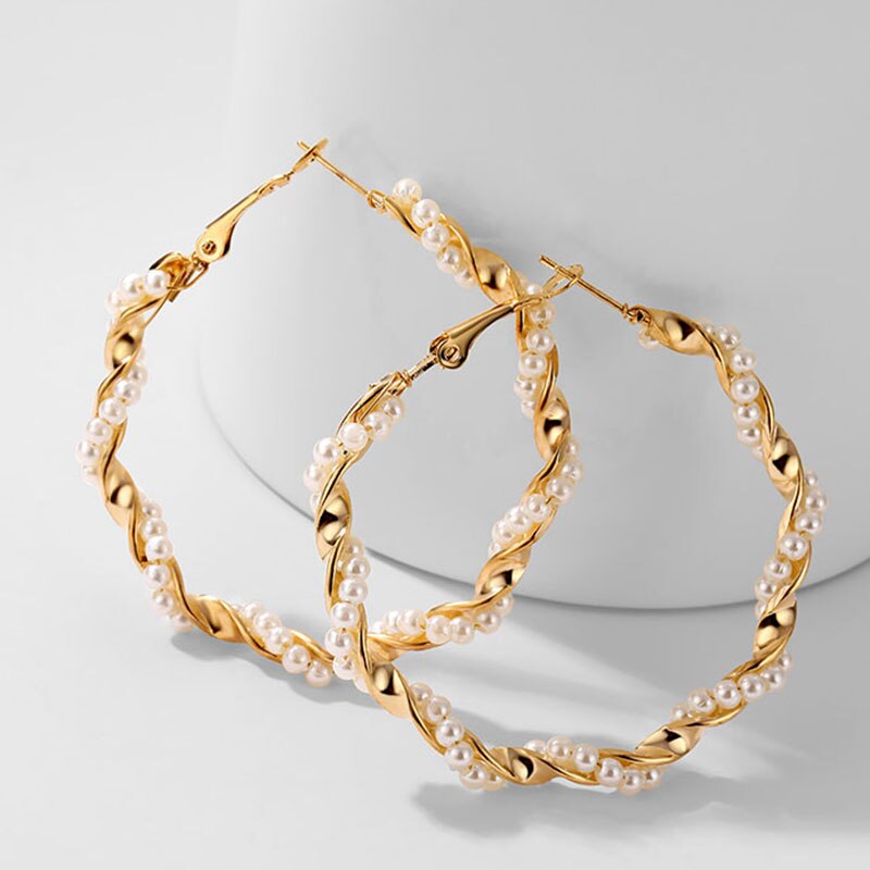 Übergröße Perle Band Ohrringe für Frauen übertreibt Perle Kreis Ohrringe Brinco ErkläSprosse Modeschmuck