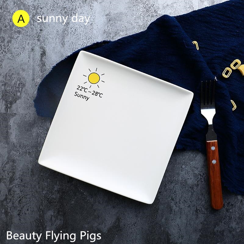 nordycki Zachodni stek kwadratowy talerz ceramiczny nowoczesna prostota kreatywna pogoda makaron ciasto talerz na owoce kochanie talerze 4 sztuk/zestaw: A 4szt 19cmx19cm