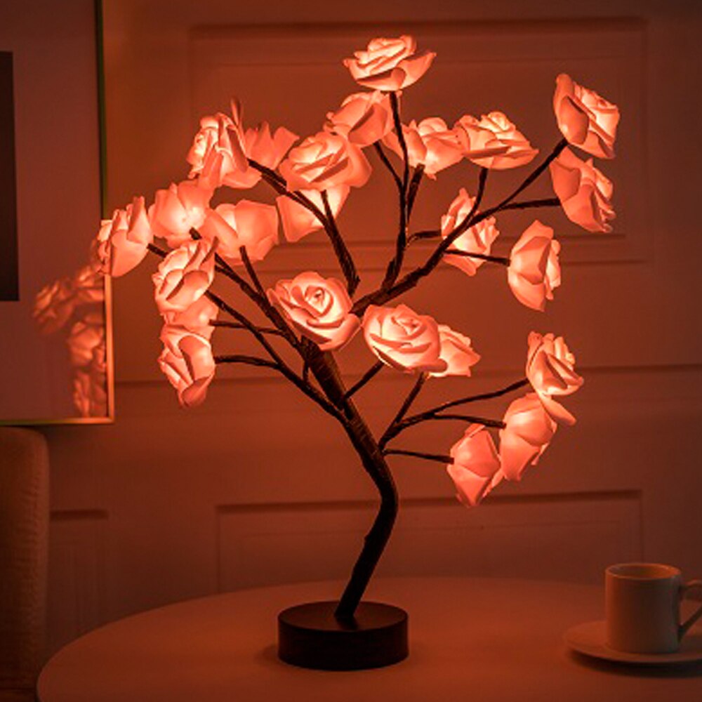 LED Simulation Lamp Rose Flower Tree Shape USB Port Battery Powered Decorative LED Garden Party Desktop Decor Light: 02