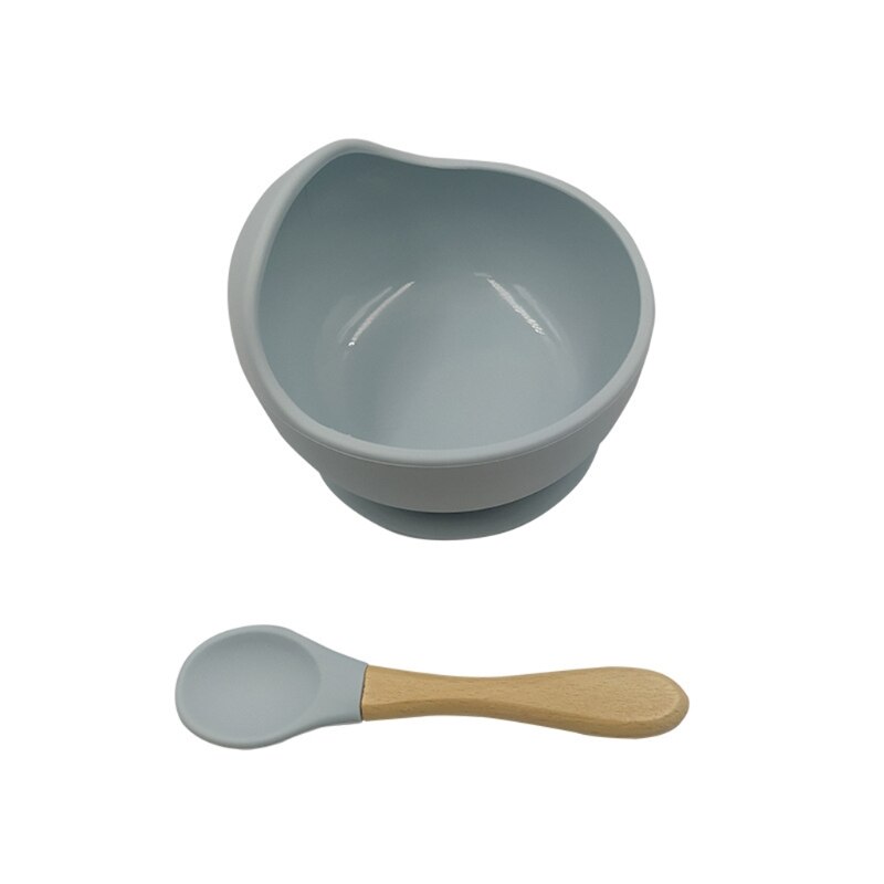 2 Pcs Non-Slip Learning Feeding Tableware BPA Free Silicone Waterproof Baby Suction Cup Base Bowl Training Spoon Set: Blue