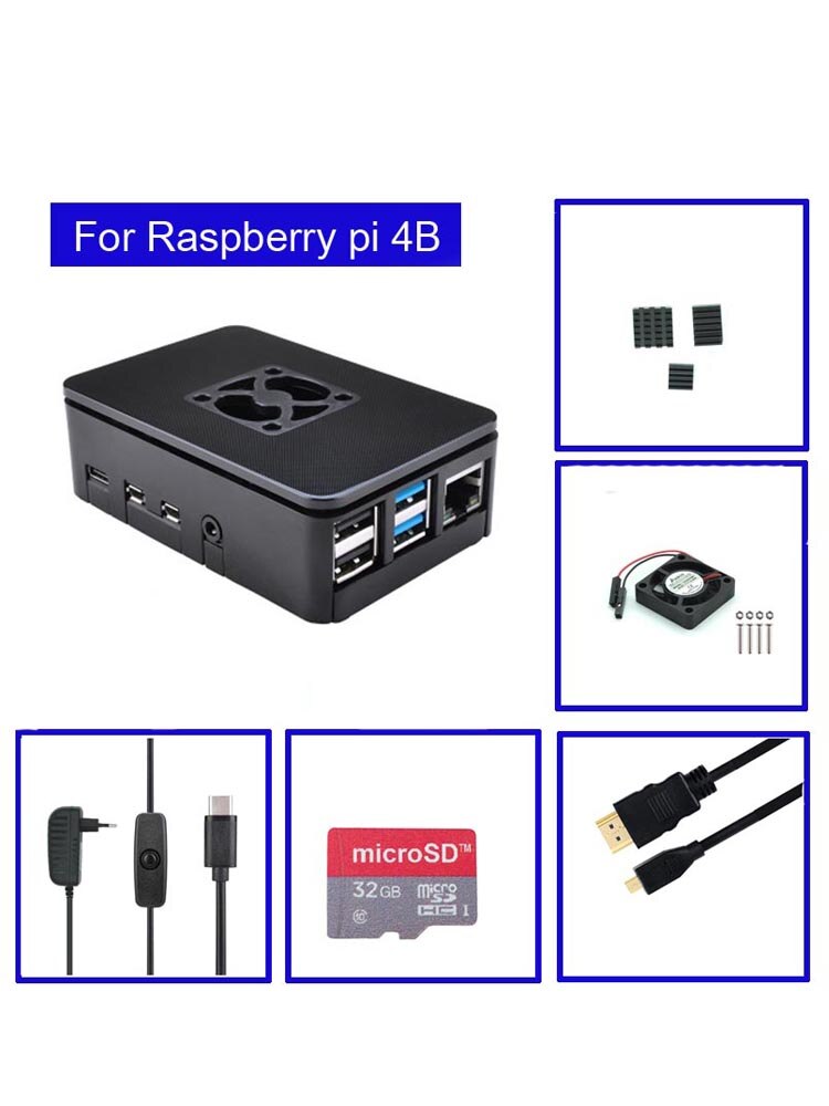 Raspberry Pi 4 Model B ABS Case with Fan + Heatsink +32GB SD Card+ 5V 3A power+HDMI for Raspberry Pi 4B: Purple
