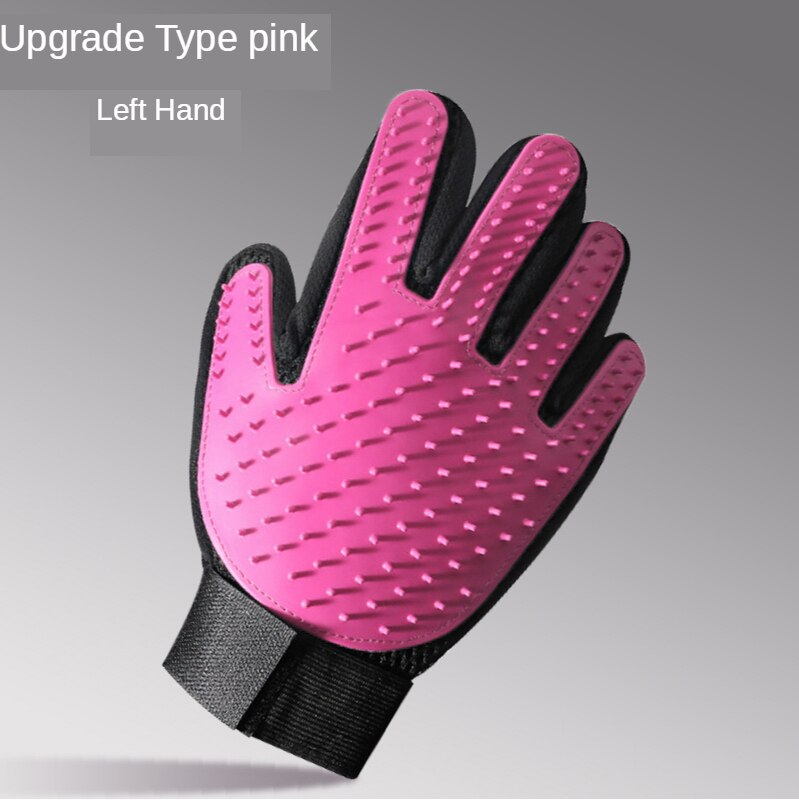 Guante De aseo para mascotas, guantes De eliminación De pelo para gatos, cepillos De eliminación De vello para gatos, peines De Masaje para perros, suministros para mascotas, accesorios para gatos: upgrade pink left