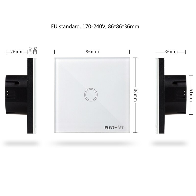 Funry ST1 1Gang EU Standard Smart Switch Remote Control/Touch Wall Light Touch Switch 170-240V Surface Waterproof Glass Panel