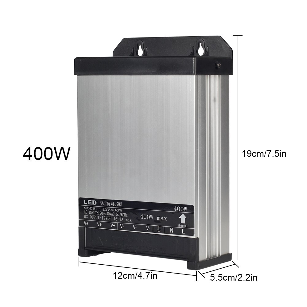 Outdoor Rainproof LED Power Supply DC12V 60W 100W 200W 250W 400W Lighting Transformers For LED strip light 220V Input LED Driver