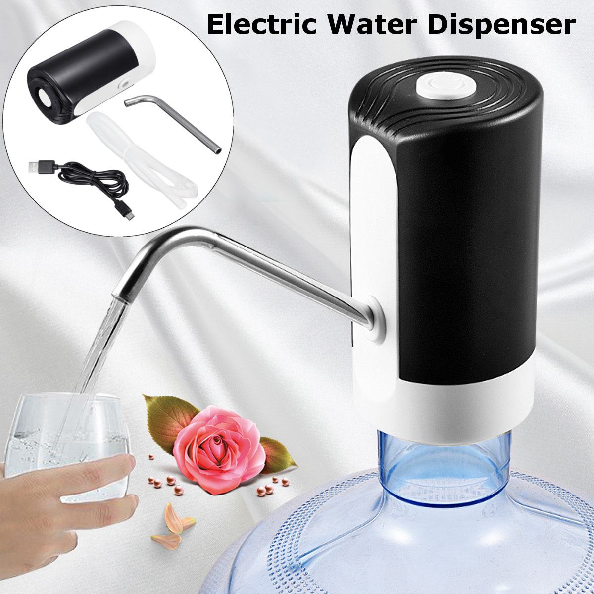 Wireless Electric Smart Water Dispenser Automatic Switch Drinking Water Bottle Pump USB Rechargeable Black Electrical Water Pump