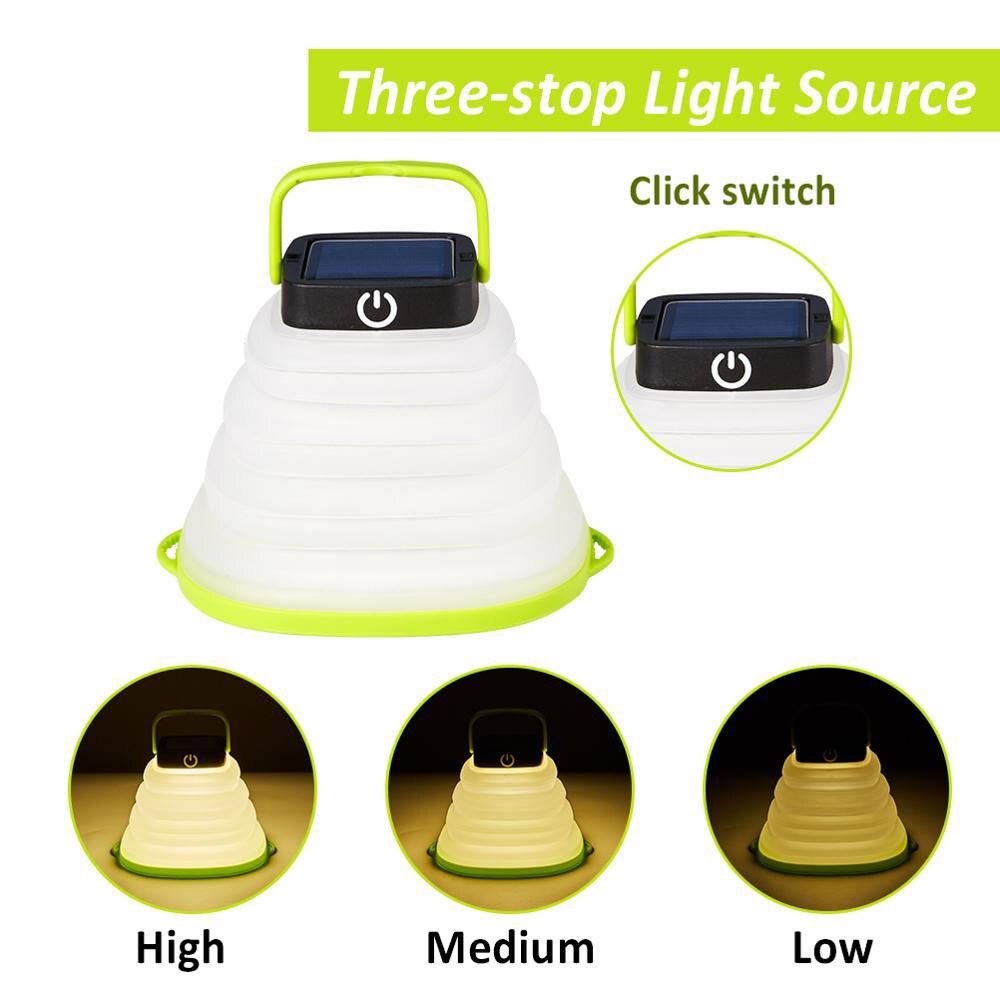 Camping Light LED Mini Waterproof Folding Solar Powered Lantern LED Hanging Flashlight Tent Lamp USB Port Portable Night Light