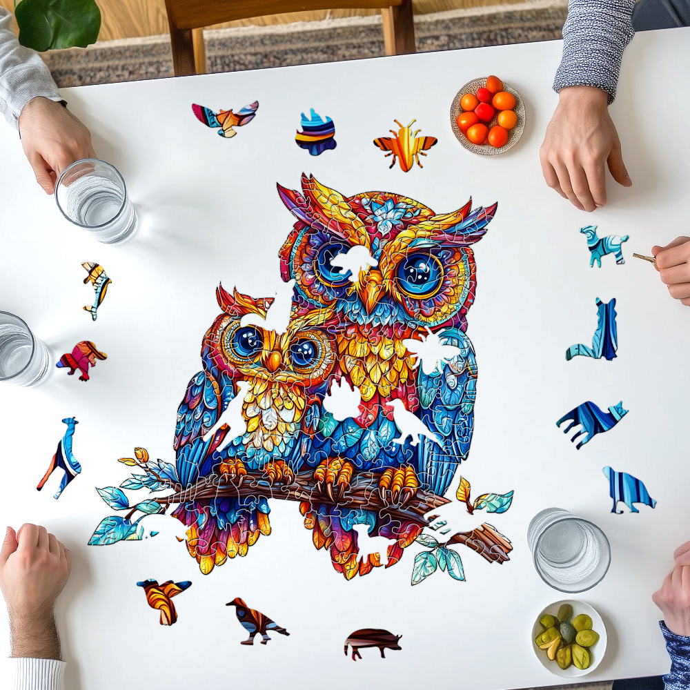 Wooden Puzzles for Adults - Embossed Owl Wooden Jigsaw Puzzle: Unique Shape, Premium Craftsmanship | Ideal Family & Wall Ar