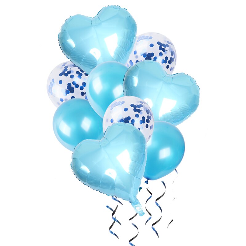 9pcs/lot Heart Aluminum foil balloon Confetti latex balloons For Kids birthday party wedding decoration balloons Baby Shower: light blue 1