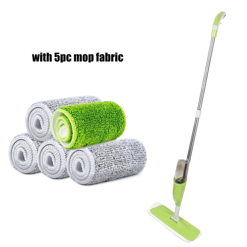Spray Mop Magic Clean Mop Windows Wooden Floor Ceramic Tile Automatic Home kitchen Bathroom Cleaning Tools Household: Green-5cloth