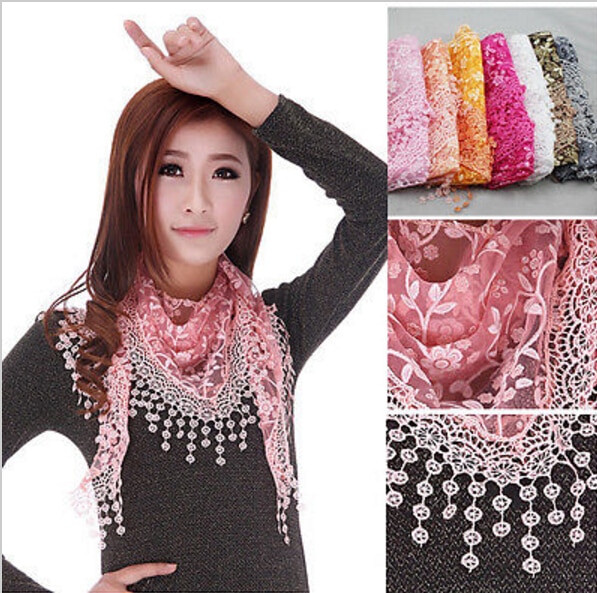 Women's Triangle Wrap Floral Women's Scarf Pure Laces Tassel Triangle Scarf Chiffon Stole Soft Scarves