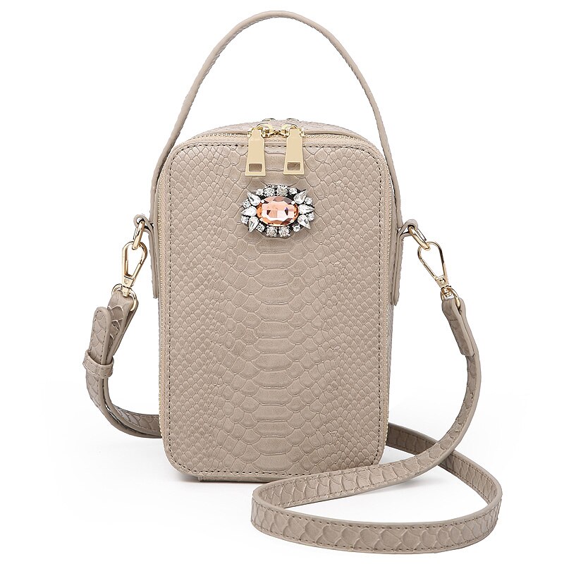 Box Bags Crystal Decoration Python Bag Snake Pattern Women Shoulder Handbag Bags: S-Khaki