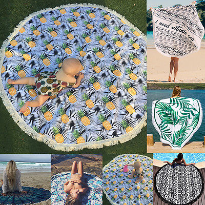 Indisk mandala tapetry påfugl trykt boho boheme strandhåndklæde yo-ga mat sunblock rund bikini cover-up tæppe kast