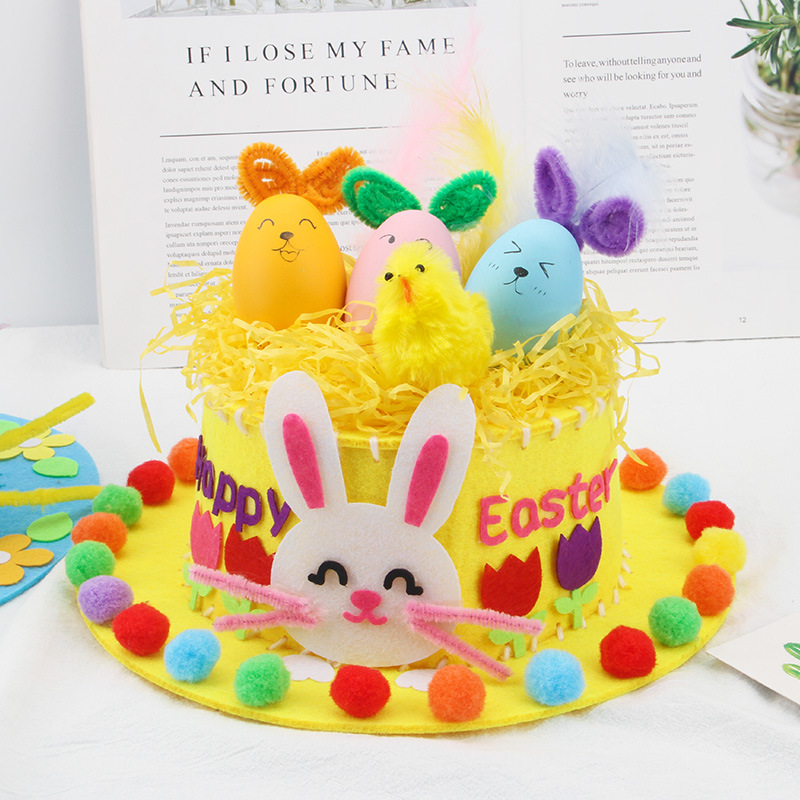 1 Set Easter hat children's clothing show DIY kindergarten handmade decoration hat making material package WYW: yellow