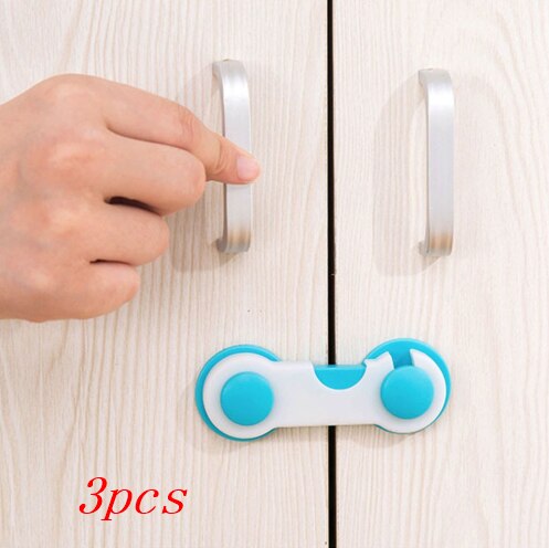 5pcs home door lock for children Drawer Cabinet Toilet Safety Locks for baby Kids Safety Plastic Protection Safety Lock: 3pcs blue