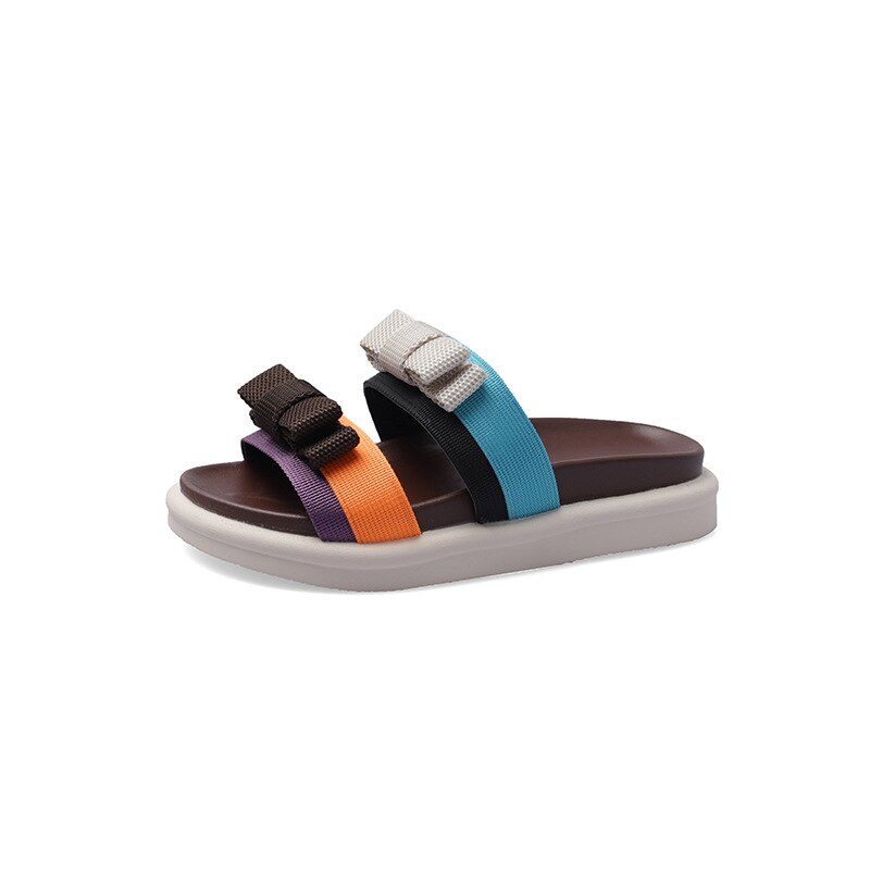 Fujin zomerslippers voor dames, casual massage, duurzame slippers, strandsandalen, damessandalen met sleehak, gestreepte dameskamerslippers: Bruin / 6.5