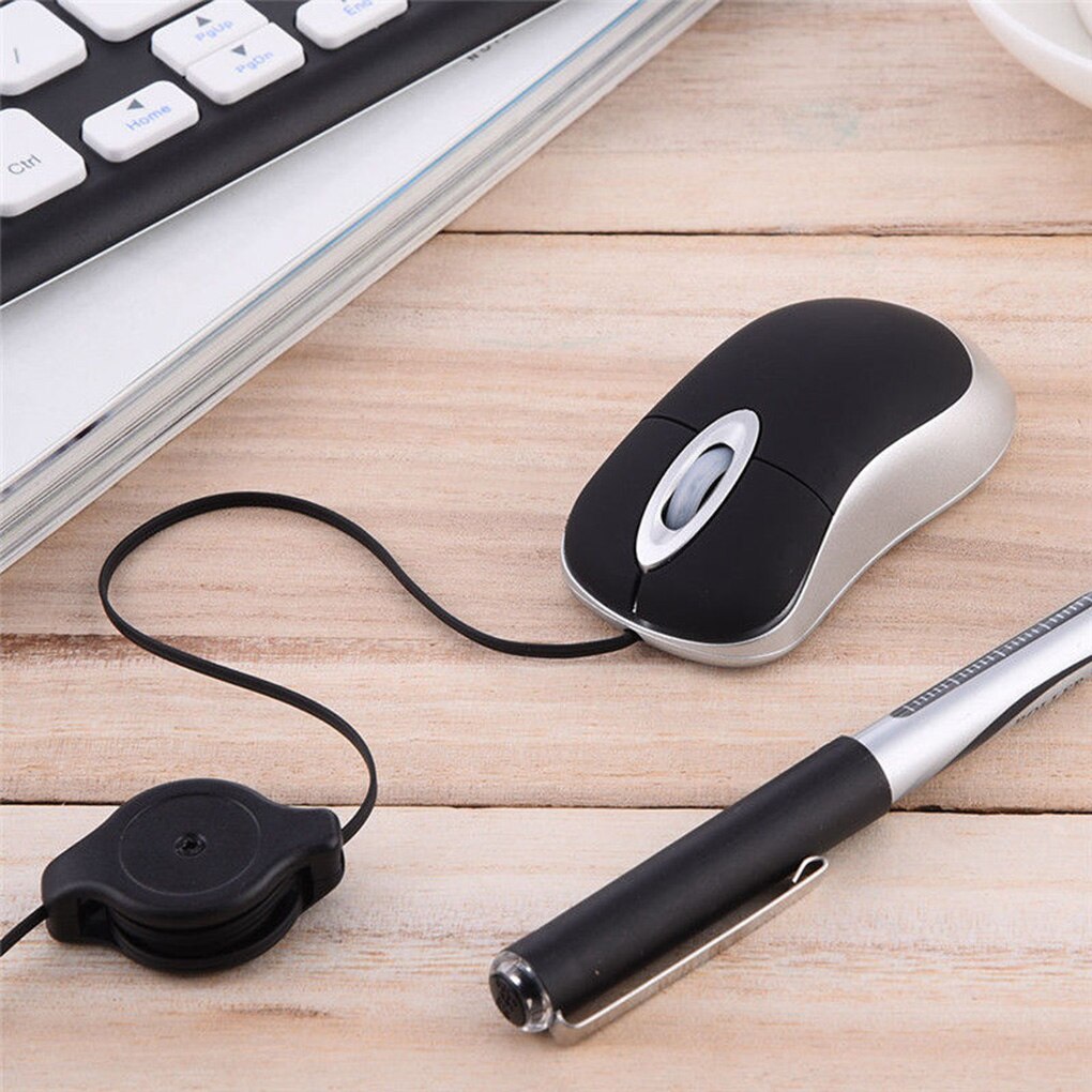 Optical Mini Retractable Mouse Portable Mini USB Wired Mouse Ergonomics Home Office Mice for Computer PC Laptop