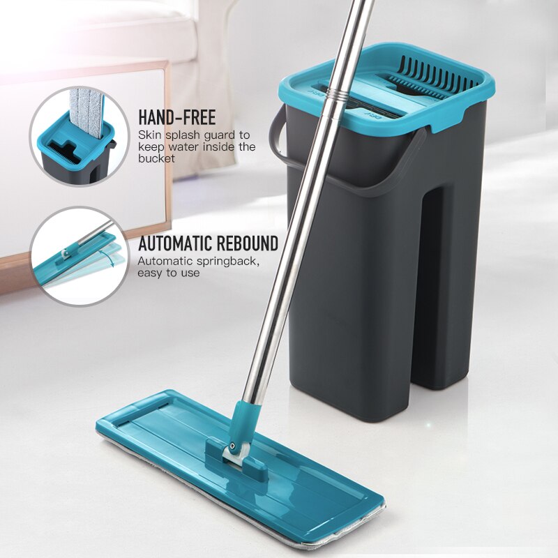 Serpillière de nettoyage de sol humide et sec avec tampons en microfibre, ensemble de seaux et serpillères réutilisables, pour parquet, stratifié, carrelage en vinyle