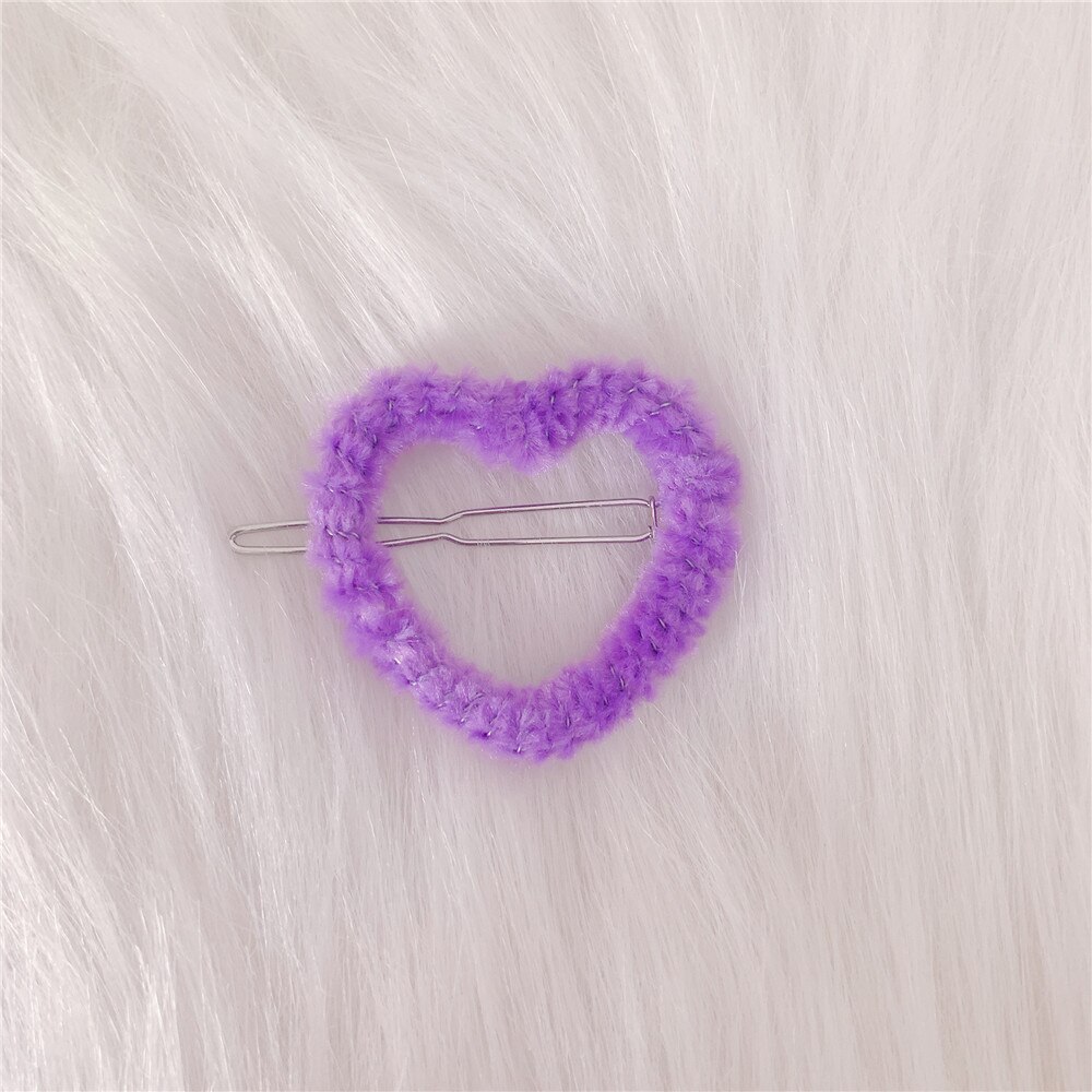 Kolorowe pluszowe niewypełnione serce Out spinki do włosów dla kobiet dziewczyna śliczne Harajuku Vintage akcesoria do włosów prezenty oświadczenie Trendy biżuteria: purple 3