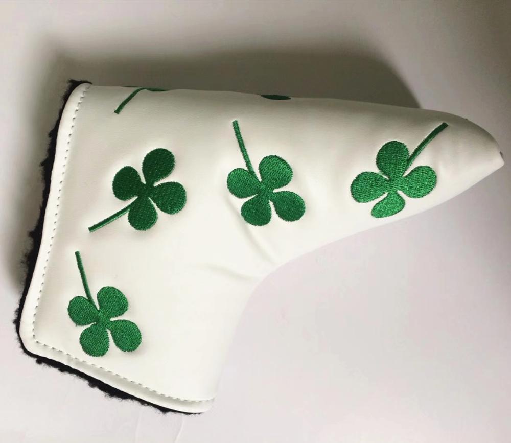 White Four Leaf Clover Thick PU Golf Headcover Putter Cover Blade Golf Head cover For Golf club