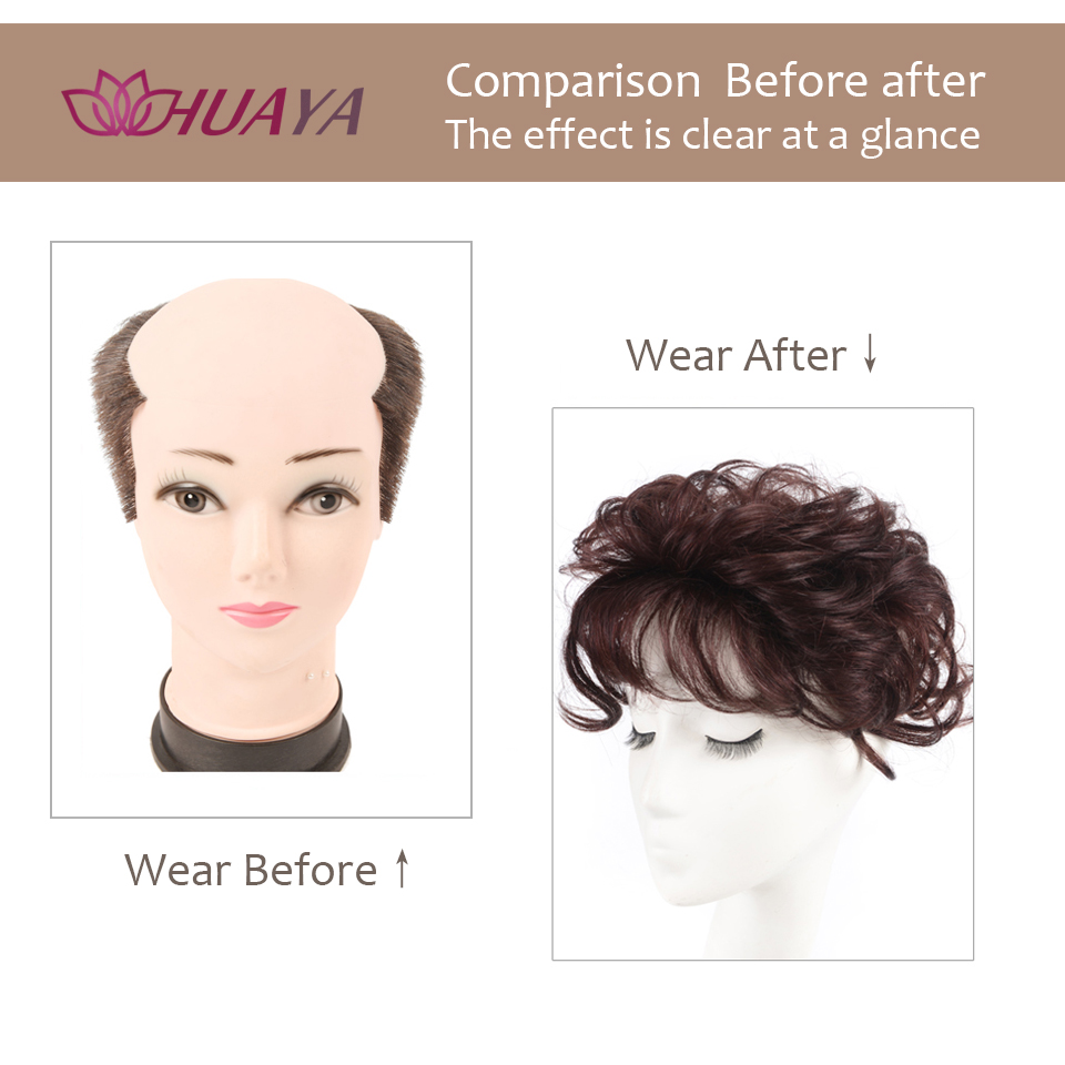 HUAYA – perruque demi-tête tissée à la main, Invisible, sans couture, Extension de cheveux, filet respirant, courte et ondulée
